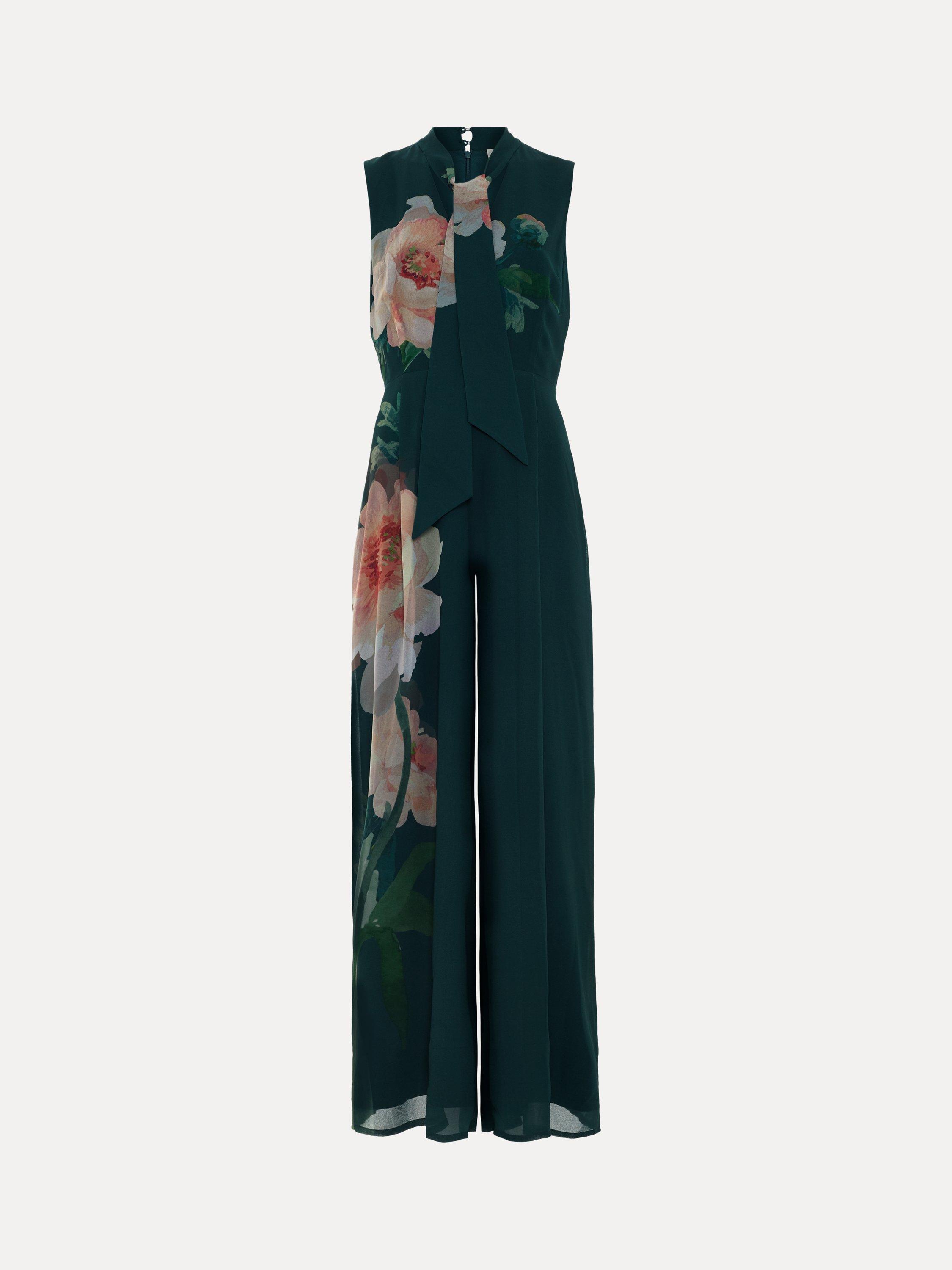 Product image 5 of 8, which shows Phase Eight Rose Floral Jumpsuit, Teal, 10