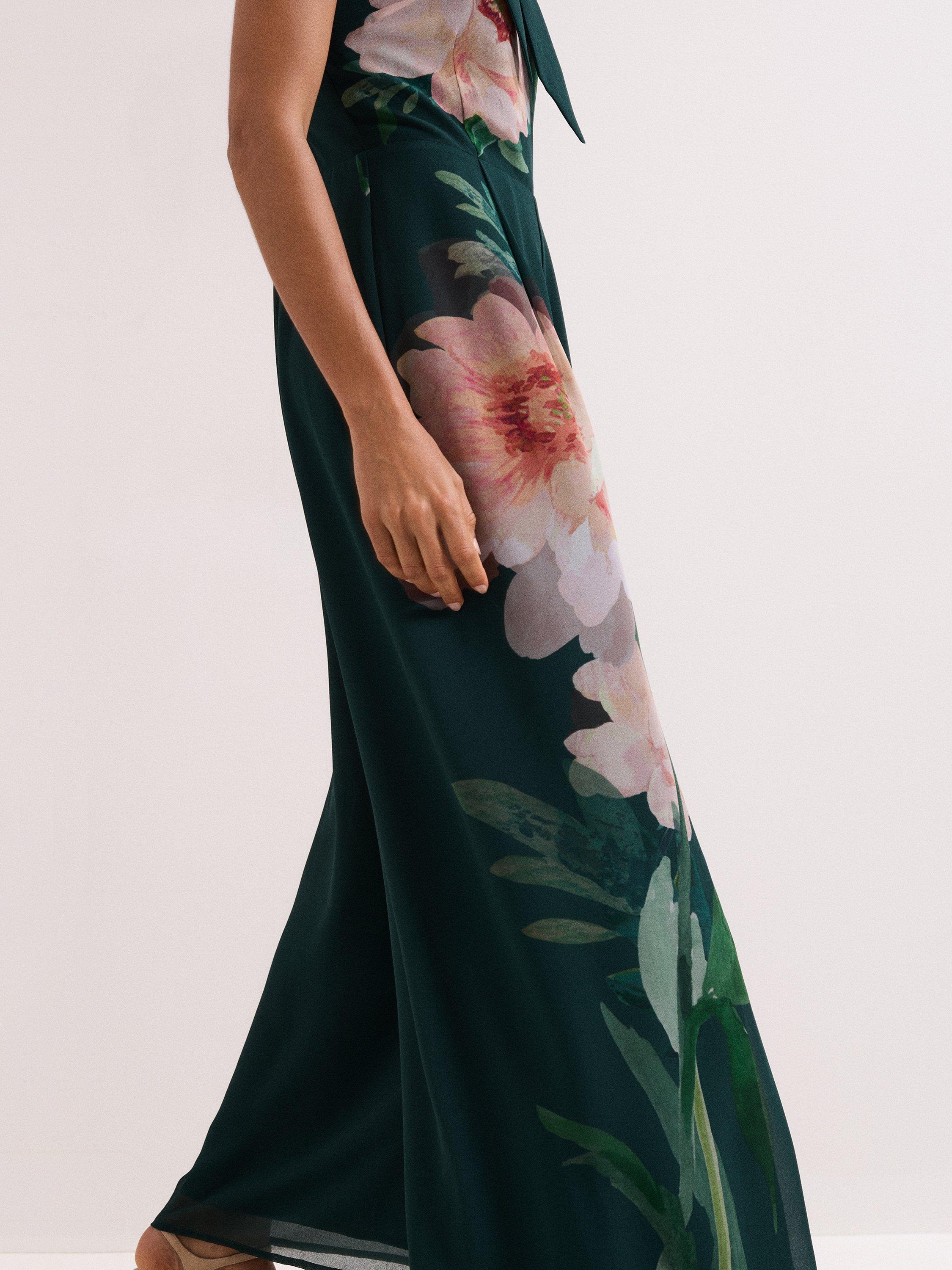 Product image 7 of 8, which shows Phase Eight Rose Floral Jumpsuit, Teal, 10