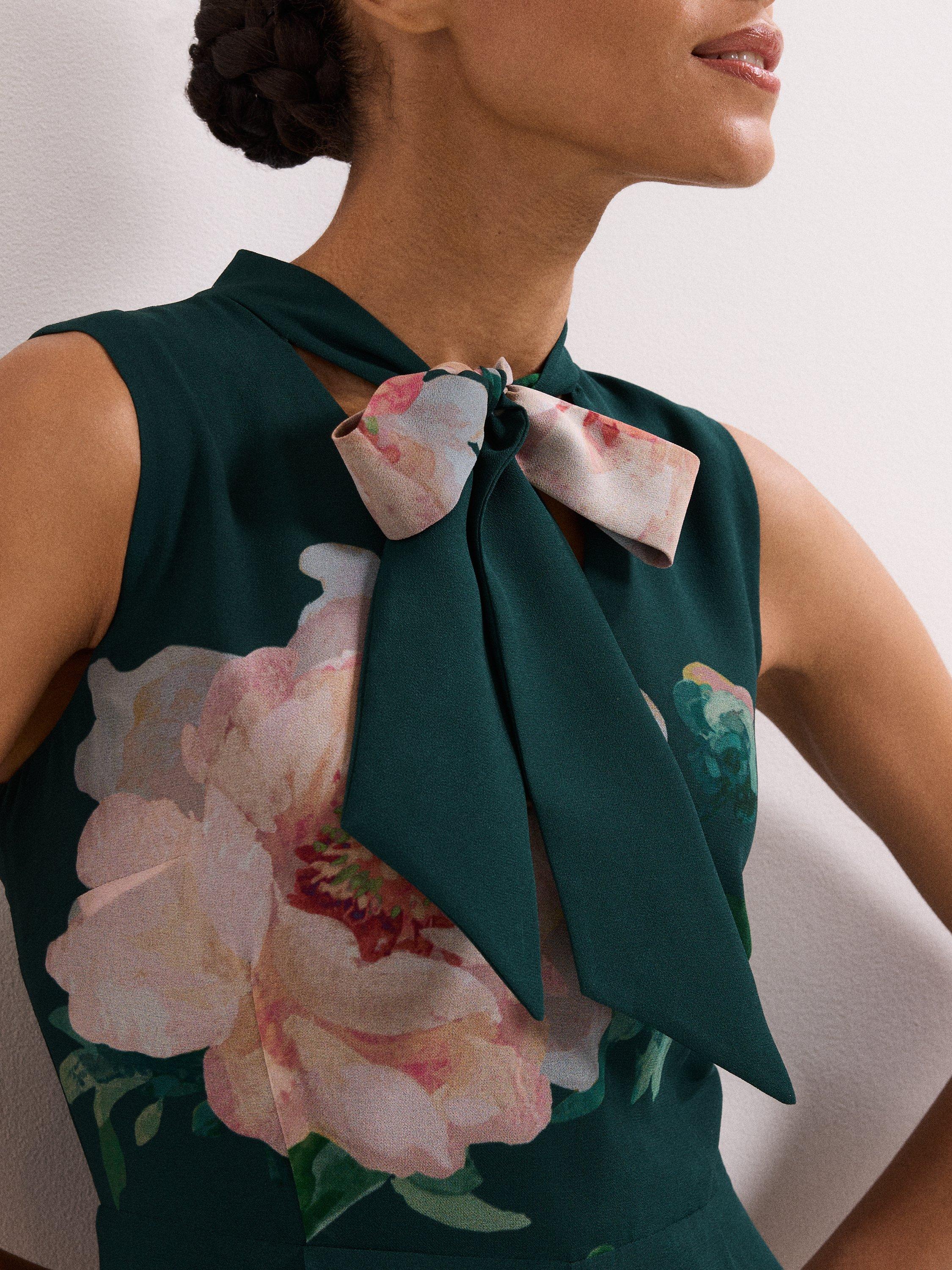 Product image 8 of 8, which shows Phase Eight Rose Floral Jumpsuit, Teal, 10
