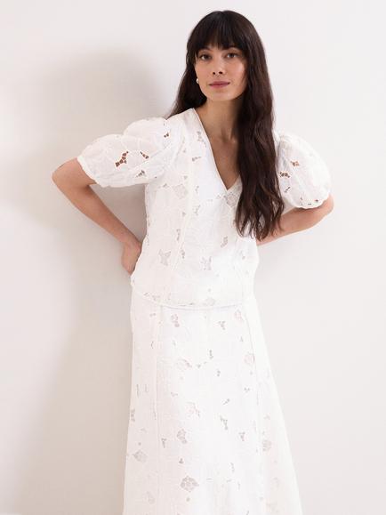 Phase Eight Marina Seamed Lace Blouse, Ivory, Ivory
