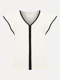 Phase Eight Fleur Angel Sleeve Piping Detail Top, Black/Ivory