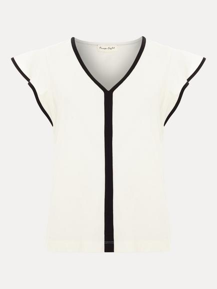 Phase Eight Fleur Angel Sleeve Piping Detail Top, Black/Ivory