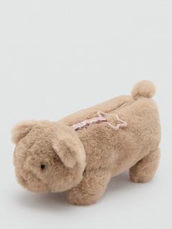Mango Fluffy Teddy Bear Pencil Case, Pastel Brown - view 2, Pastel Brown