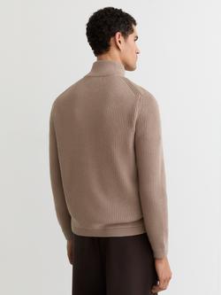 Reiss Townsend Quilted Rib Knit Funnel Neck Jacket - view 2, Taupe Brown