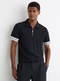 Reiss Bruno Half Zip Taped Sleeve Polo Shirt, Navy, Navy