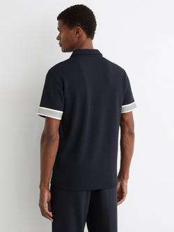 Reiss Bruno Half Zip Taped Sleeve Polo Shirt, Navy - view 2, Navy