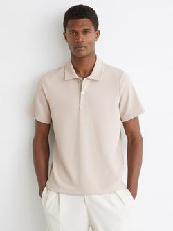 Reiss Kennedy Textured Short Sleeve Polo Shirt, Stone