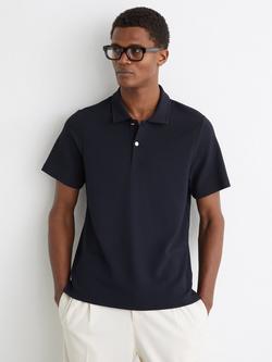 Reiss Kennedy Textured Short Sleeve Polo Shirt, Navy