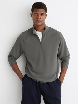 Reiss Sole Zip Neck Polo Shirt, Sage Green, Sage Green
