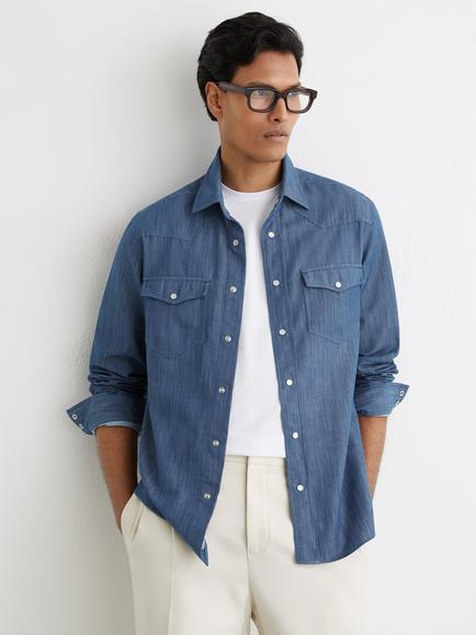 Reiss Howie Long Sleeve Shirt, Indigo Blue, Indigo Blue