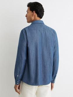 Reiss Howie Long Sleeve Shirt, Indigo Blue - view 2, Indigo Blue