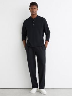 Reiss Salvator Button Neck Jersey Top, Navy, Navy