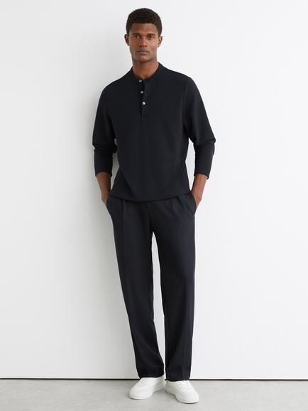 Reiss Salvator Button Neck Jersey Top, Navy, Navy