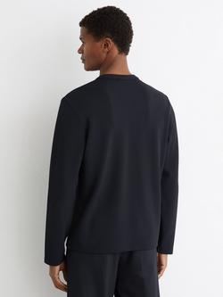 Reiss Salvator Button Neck Jersey Top, Navy - view 2, Navy