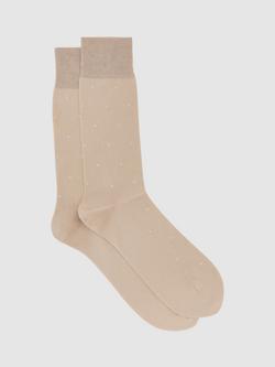 Reiss Mario Polka Dot Crew Socks, Oatmeal/Ecru, Oatmeal/Ecru