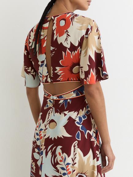 Reiss Asha Floral Midi Dress, Burgundy - view 2, Burgundy