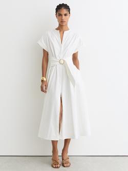Reiss Petite Sally Belted Midi Dress, Ivory, Ivory