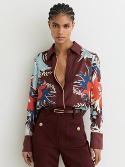 Reiss Lia Floral Shirt, Burgundy, Burgundy