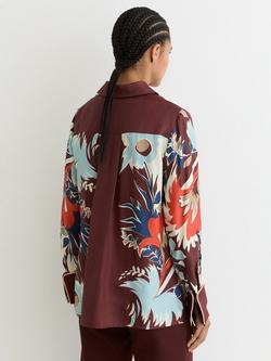 Reiss Lia Floral Shirt, Burgundy - view 2, Burgundy