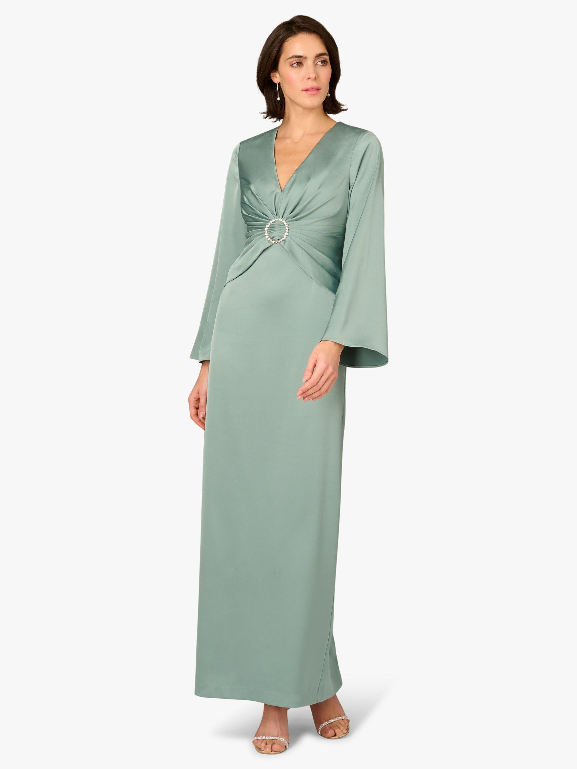 Aidan Mattox by Adrianna Papell Rhinestone Buckle Satin Maxi Dress, Green