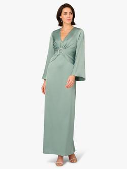 Aidan Mattox by Adrianna Papell Rhinestone Buckle Satin Maxi Dress, Green, Green