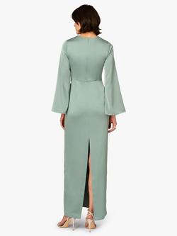 Aidan Mattox by Adrianna Papell Rhinestone Buckle Satin Maxi Dress, Green - view 2, Green