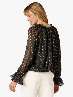 Adrianna Papell Polka Dot Ruffle Tie Blouse, Black/Cream - view 2, Black/Cream