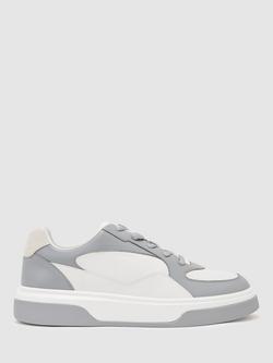 Reiss Cast Leather Chunky Sole Trainers, Dusty Blue/White, Dusty Blue/White