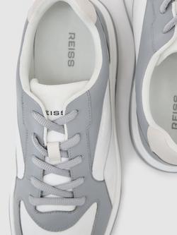 Reiss Cast Leather Chunky Sole Trainers, Dusty Blue/White - view 2, Dusty Blue/White