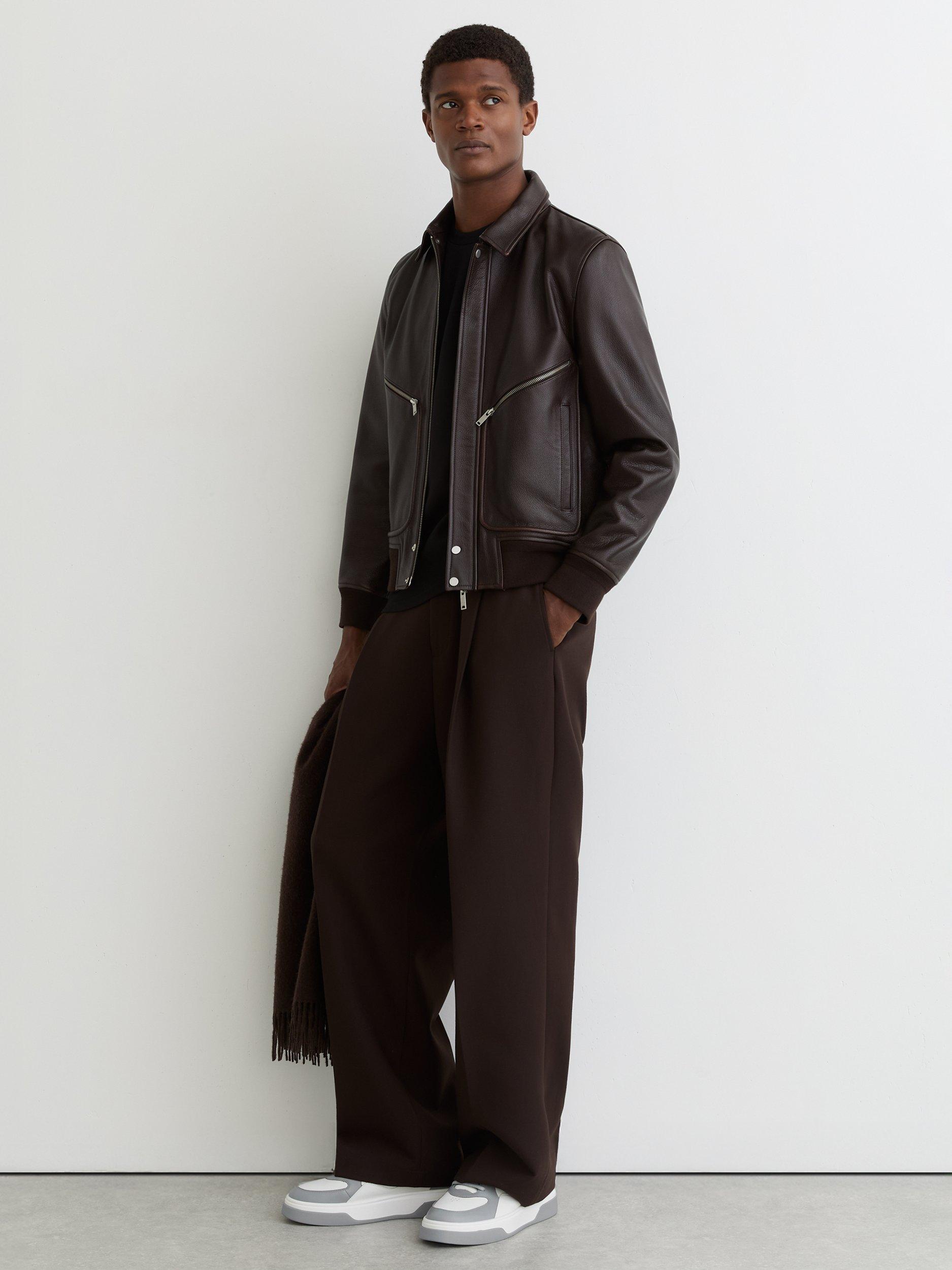 Product image 3 of 5, which shows Reiss Cast Leather Chunky Sole Trainers, Dusty Blue/White, 7