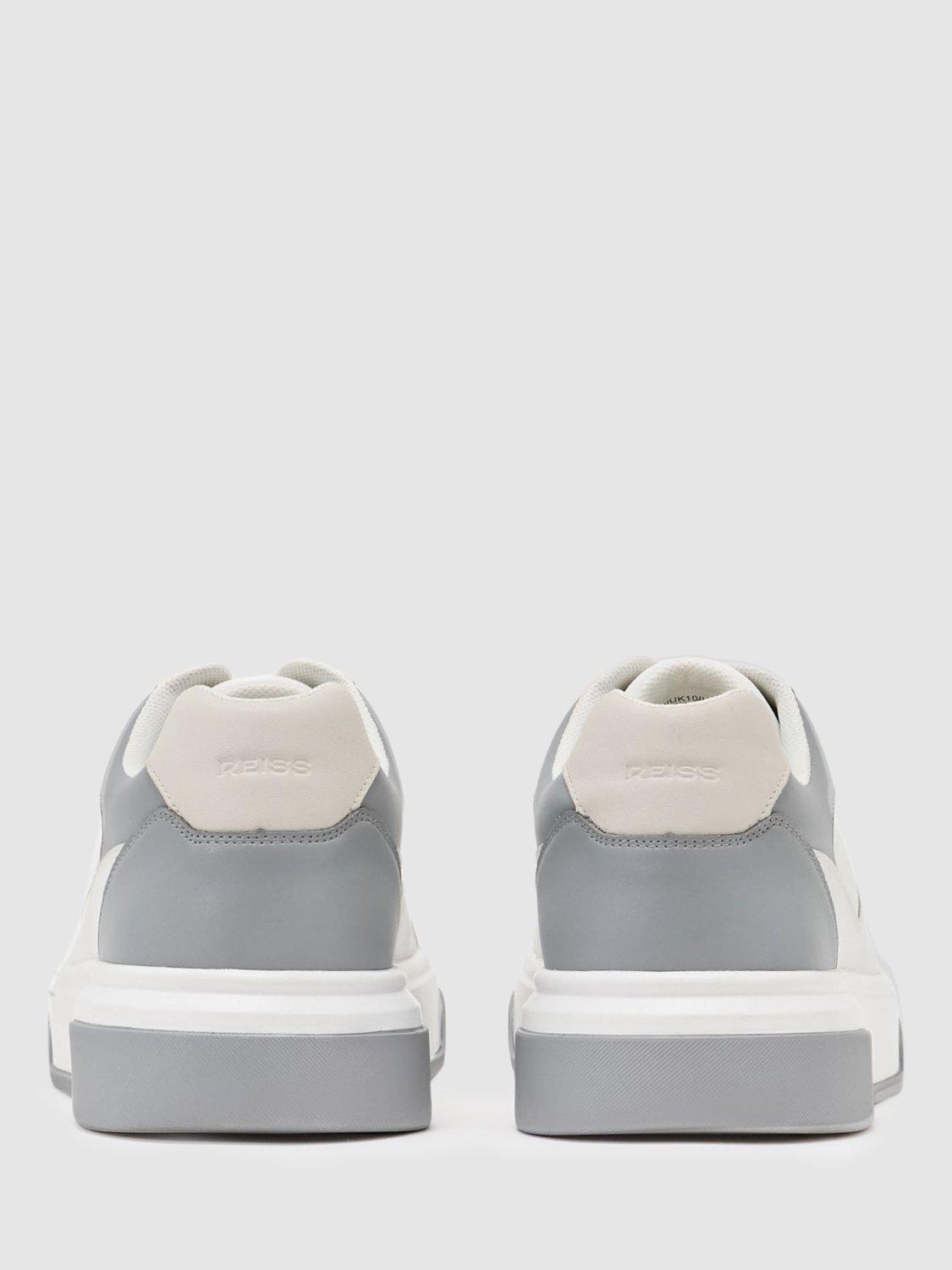 Product image 5 of 5, which shows Reiss Cast Leather Chunky Sole Trainers, Dusty Blue/White, 7
