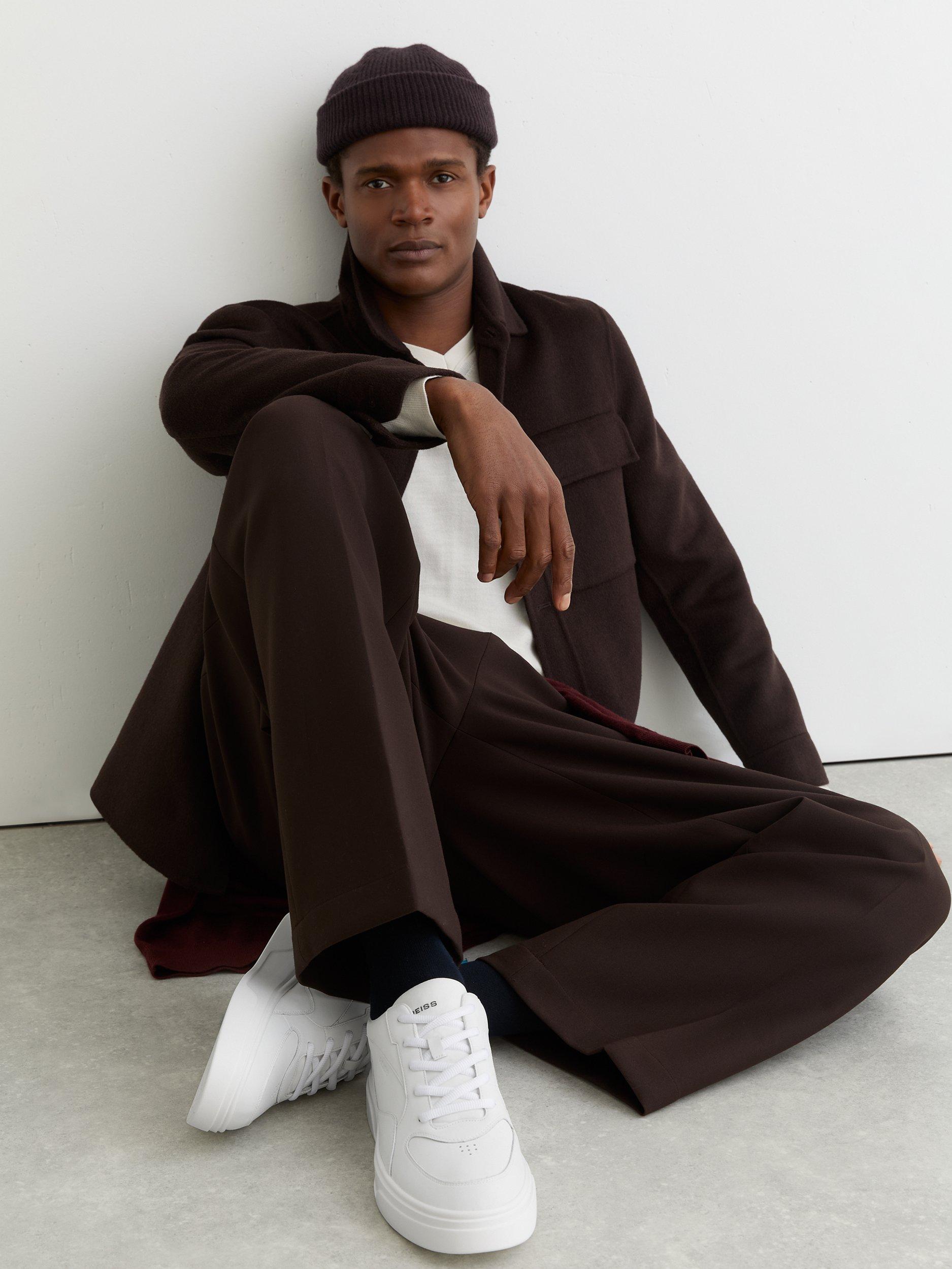 Product image 3 of 5, which shows Reiss Cast Leather Chunky Sole Trainers, White, 7