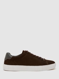 Reiss Finley Nubuck Low Top Trainers, Chocolate Brown