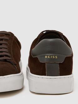 Reiss Finley Nubuck Low Top Trainers - view 2, Chocolate Brown