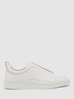 Reiss Henry Leather Elasticated Trainers, Optic White, Optic White