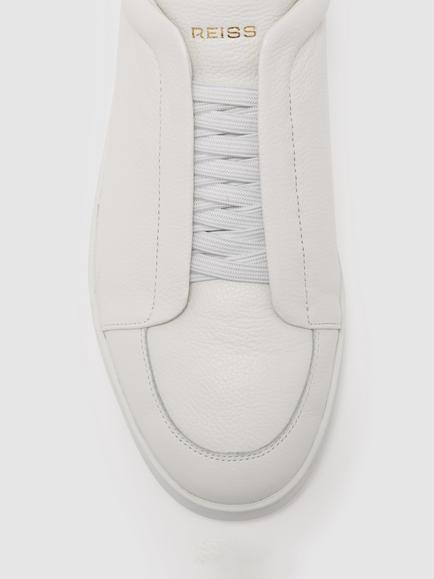 Reiss Henry Leather Elasticated Trainers, Optic White - view 2, Optic White
