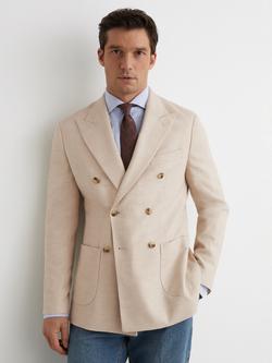 Reiss Manci Double Breasted Tailored Fit Herringbone Blazer, Stone, Stone