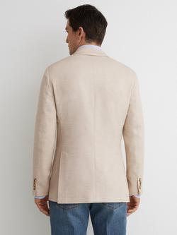 Reiss Manci Double Breasted Tailored Fit Herringbone Blazer, Stone - view 2, Stone