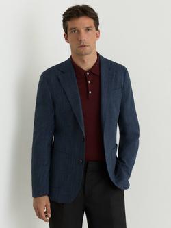 Reiss Manci Single Breasted Tailored Fit Herringbone Blazer, Navy, Navy