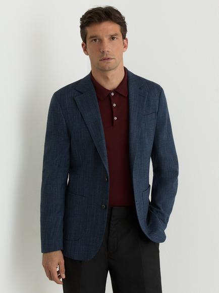 Reiss Manci Single Breasted Tailored Fit Herringbone Blazer, Navy, Navy