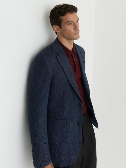 Reiss Manci Single Breasted Tailored Fit Herringbone Blazer, Navy - view 2, Navy