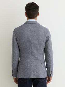 Reiss Piccolino Houndstooth Single Breasted Tailored Fit Cotton Linen Blend Blazer, Navy - view 2, Navy