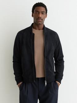 Reiss Suede Bomber Jacket, Navy, Navy