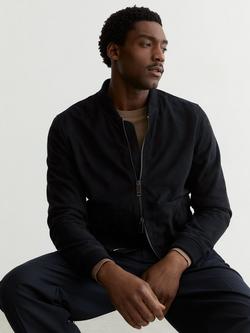 Reiss Suede Bomber Jacket, Navy - view 2, Navy