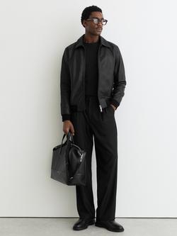 Reiss Charl Leather Jacket, Black, Black