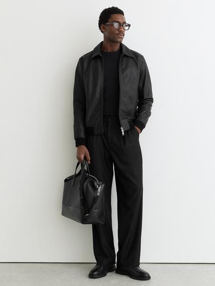 Reiss Charl Leather Jacket, Black, Black
