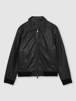 Reiss Charl Leather Jacket, Black - view 2, Black