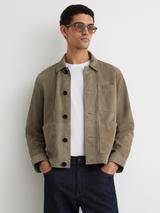 Reiss Danny Suede Worker Jacket, Soft Sage Green
