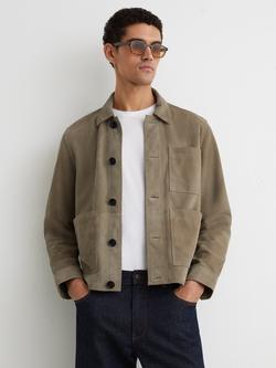Reiss Danny Suede Worker Jacket, Soft Sage Green, Soft Sage Green