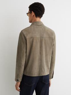 Reiss Danny Suede Worker Jacket, Soft Sage Green - view 2, Soft Sage Green